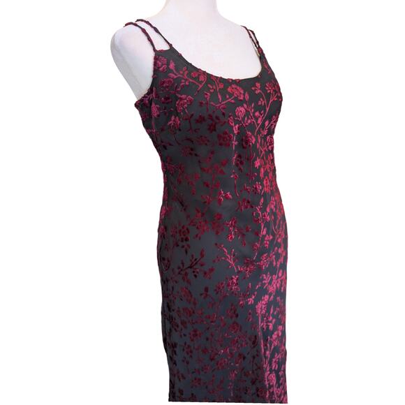 Vintage Hugo Buscati Burgundy Floral Velvet Double Strap Dress Size 4 - Picture 2 of 5